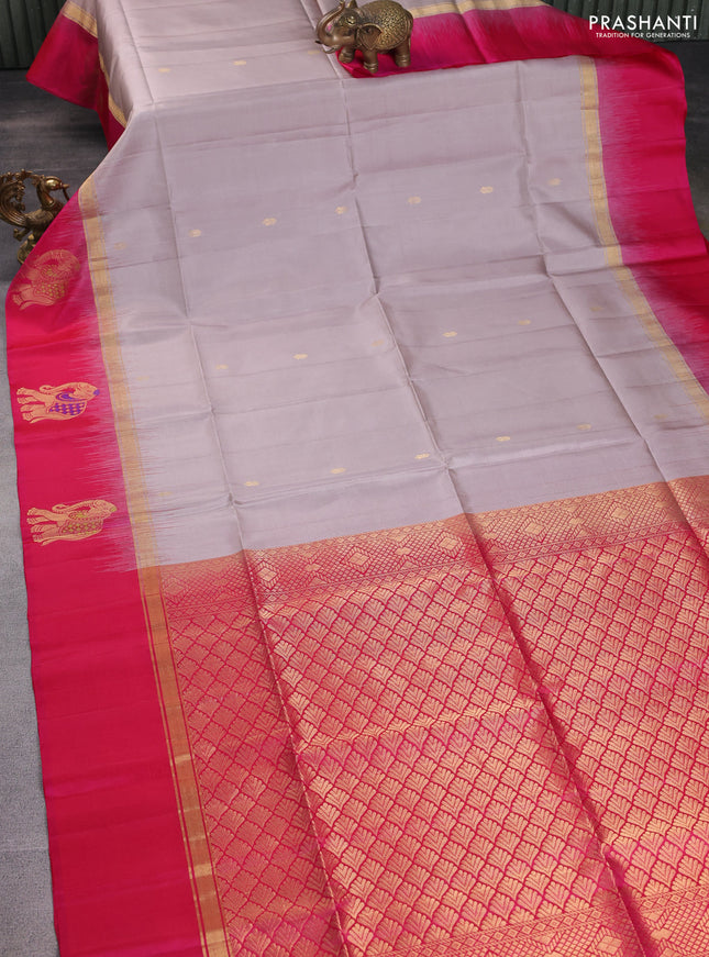 Pure soft silk saree grey and pink with zari woven buttas and zari woven border