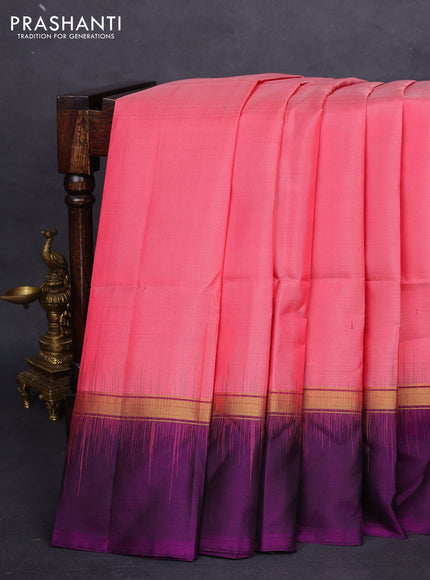 Pure soft silk saree peach pink and purple with zari woven buttas and zari woven elephant butta border