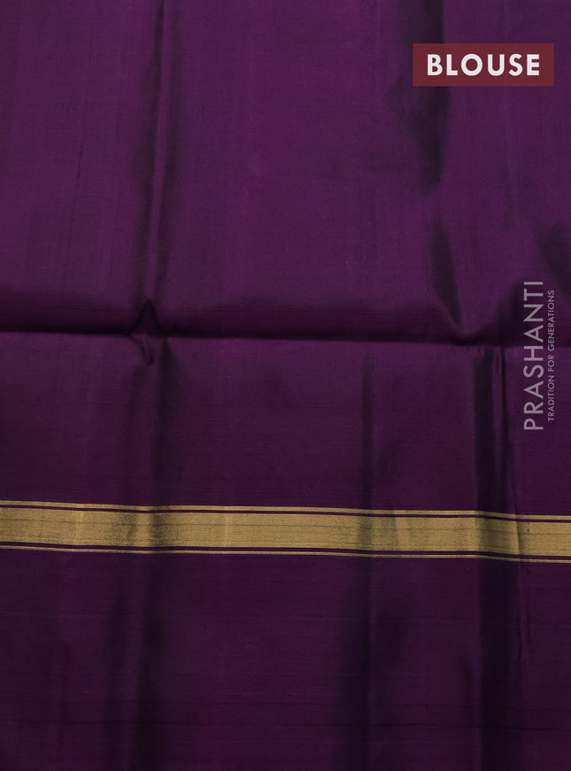 Pure soft silk saree peach pink and purple with zari woven buttas and zari woven elephant butta border