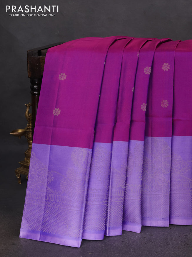 Pure soft silk saree purple and lavender with zari woven floral buttas and long zari woven border