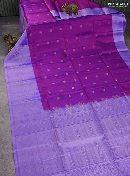 Pure soft silk saree purple and lavender with zari woven floral buttas and long zari woven border