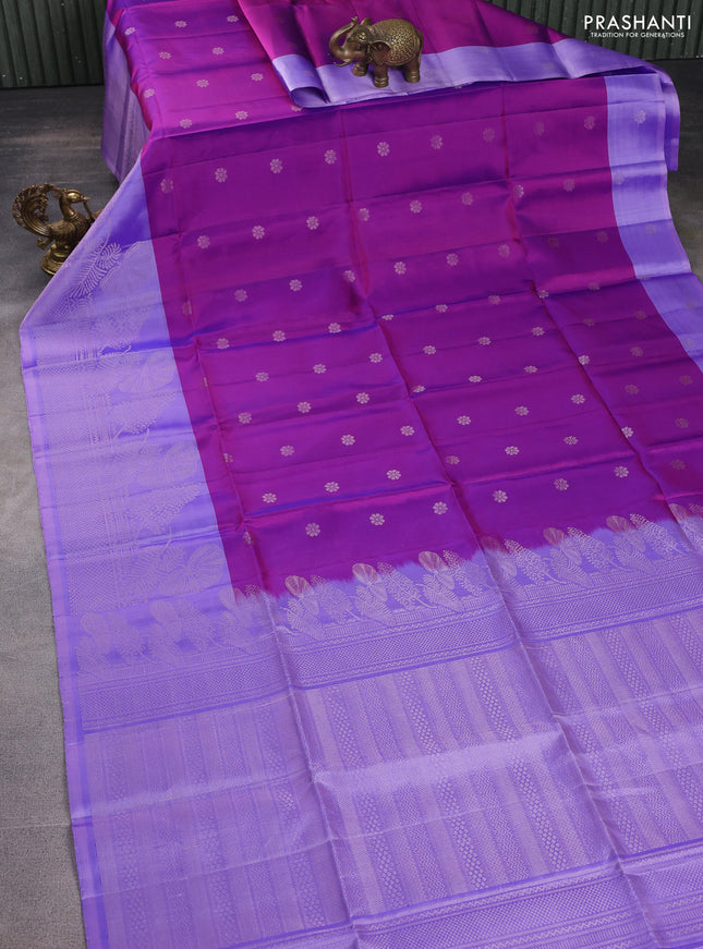 Pure soft silk saree purple and lavender with zari woven floral buttas and long zari woven border