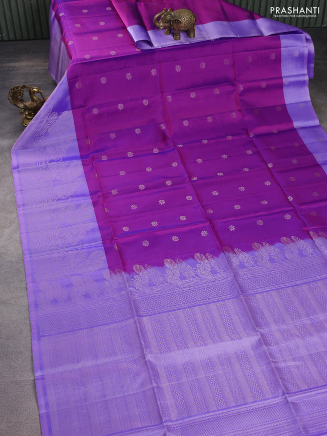 Pure soft silk saree purple and lavender with zari woven floral buttas and long zari woven border