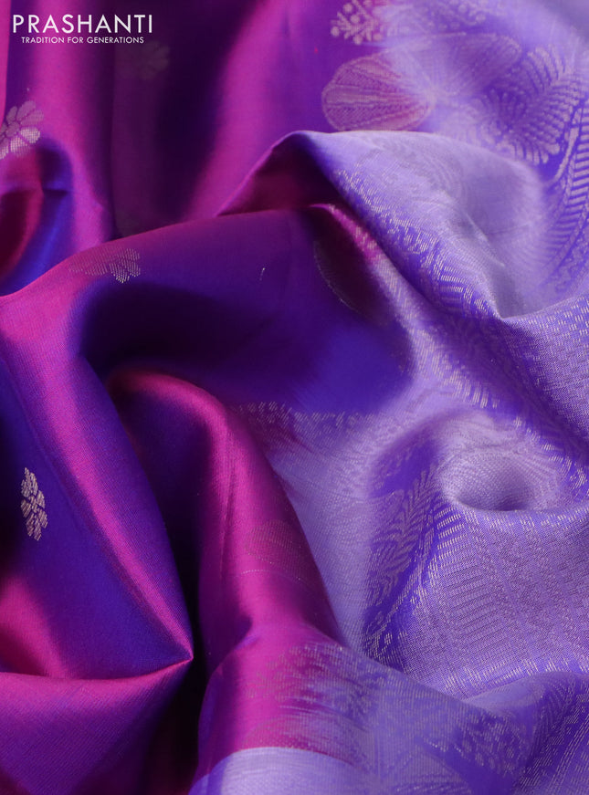 Pure soft silk saree purple and lavender with zari woven floral buttas and long zari woven border