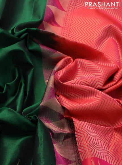 Pure soft silk saree green and dual shade of pinkish orange with zari woven muniya buttas and temple design zari woven border