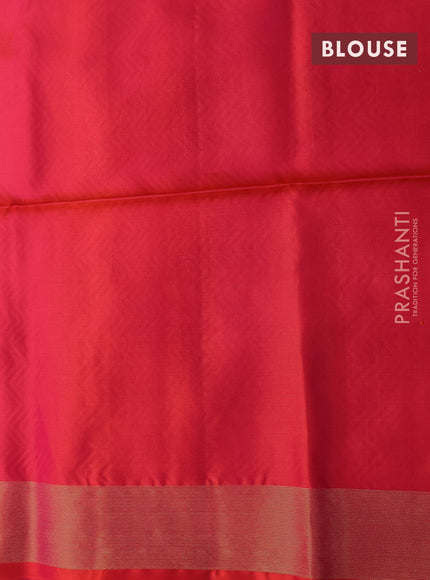 Pure soft silk saree green and dual shade of pinkish orange with zari woven muniya buttas and temple design zari woven border