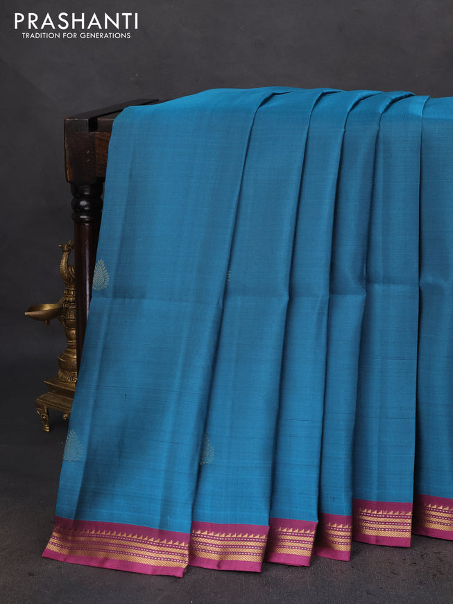 Pure soft silk saree teal blue and mauve pink with zari woven buttas and zari woven border