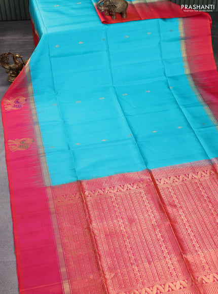 Pure soft silk saree teal blue with zari woven buttas and zari woven elephant butta border