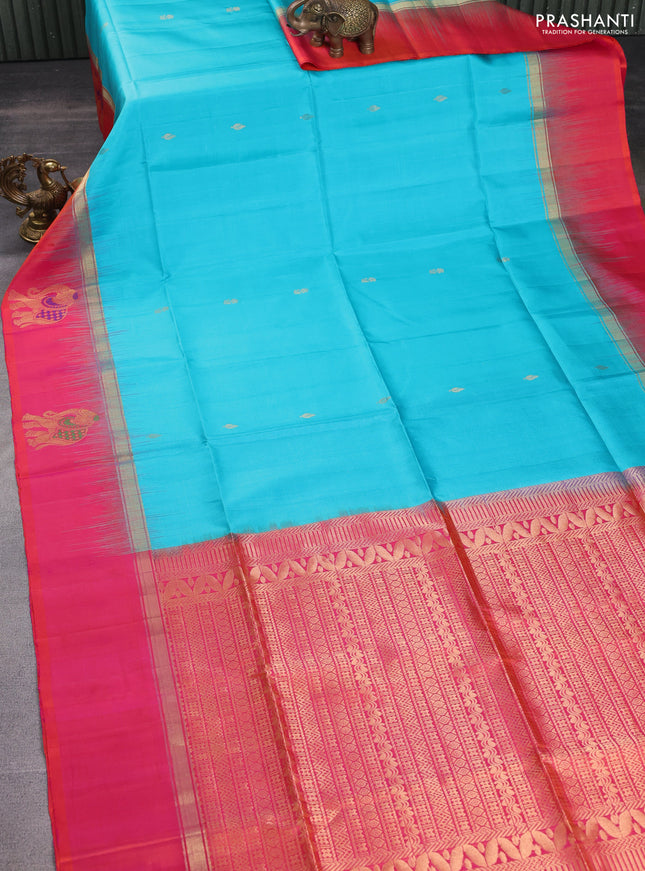 Pure soft silk saree teal blue with zari woven buttas and zari woven elephant butta border