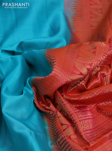 Pure soft silk saree teal blue with zari woven buttas and zari woven elephant butta border
