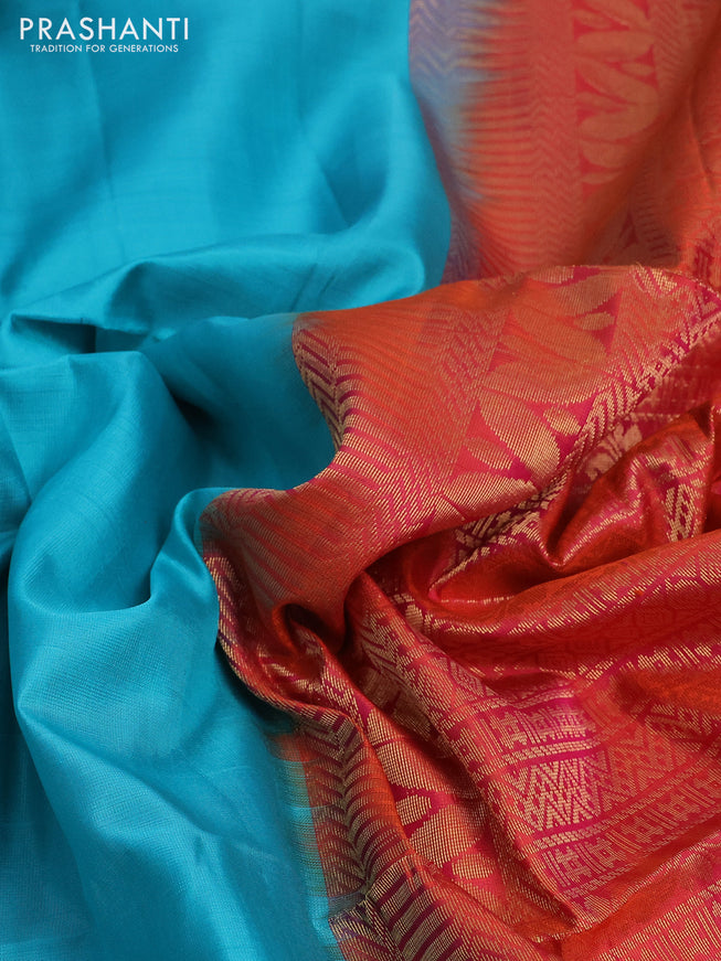 Pure soft silk saree teal blue with zari woven buttas and zari woven elephant butta border