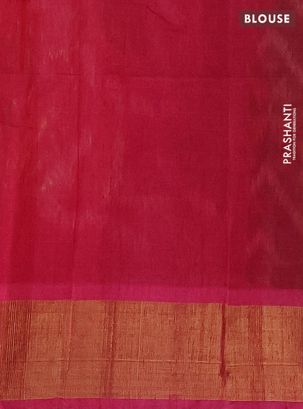 Ikat silk cotton saree green and pink with allover ikat weaves and zari woven border