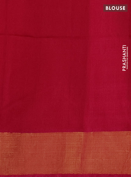 Ikat silk cotton saree dark green and pink with allover ikat weaves and zari woven border