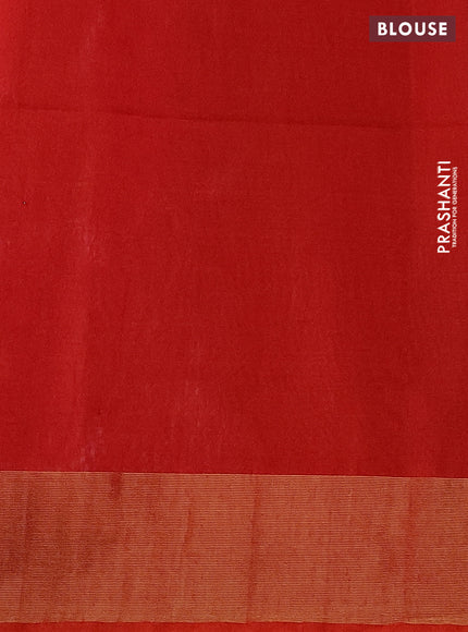 Ikat silk cotton saree dark blue and reddish orange with allover ikat weaves and zari woven border