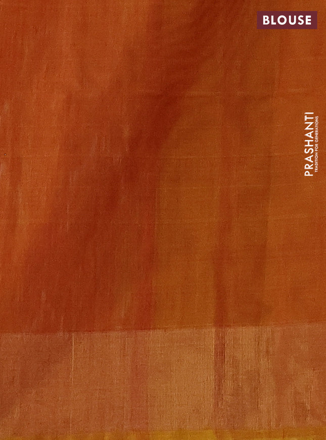 Ikat silk cotton saree green and mustard yellow with allover ikat weaves and zari woven border