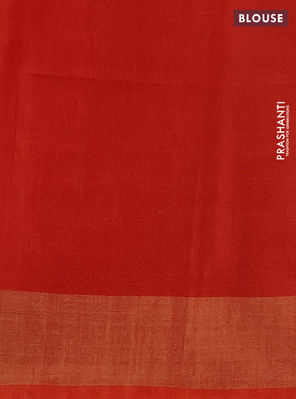 Ikat silk cotton saree green and reddish orange with allover ikat weaves and zari woven border