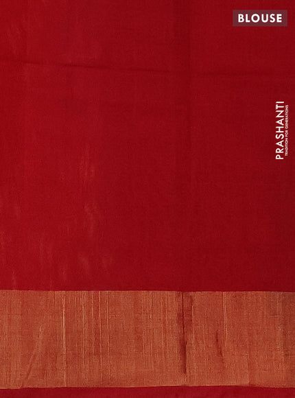 Ikat silk cotton saree green and red with allover ikat weaves and zari woven border