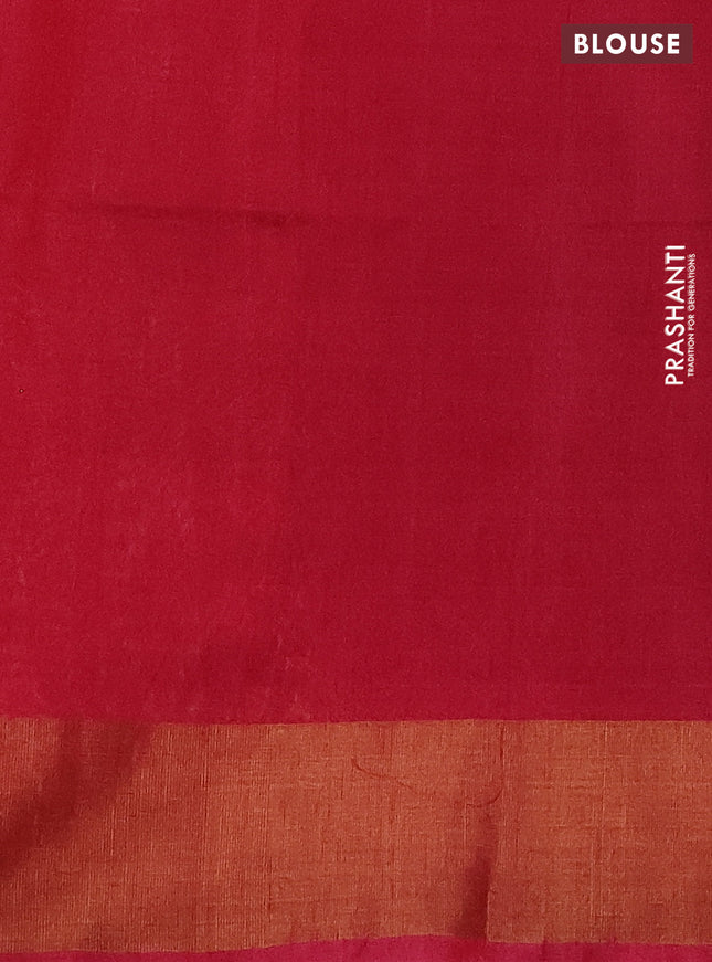 Ikat silk cotton saree dark green and pink with allover ikat weaves and zari woven border