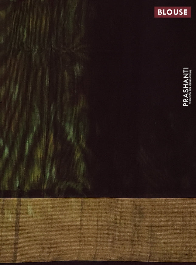 Ikat silk cotton saree green and wine shade with allover ikat weaves and zari woven border