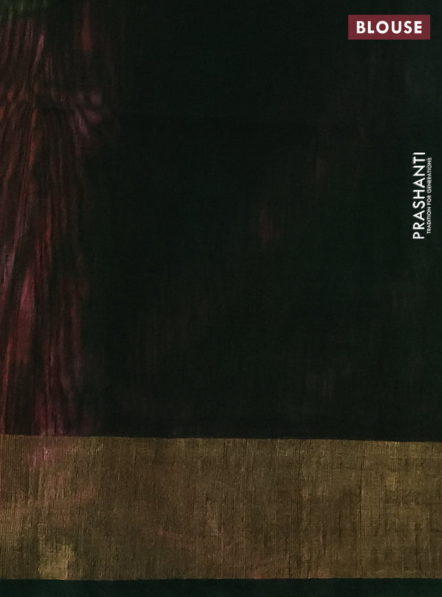 Ikat silk cotton saree pink and green with allover ikat weaves and zari woven border