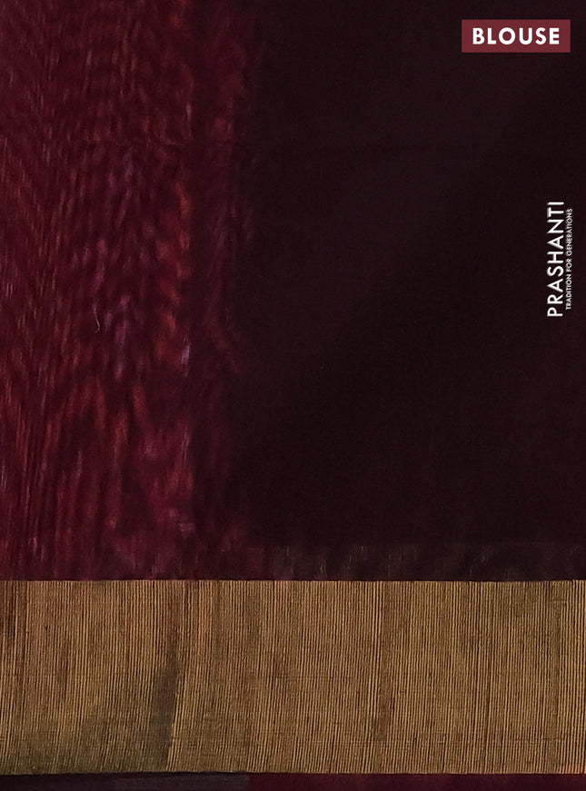 Ikat silk cotton saree pink and wine shade with allover ikat weaves and zari woven border