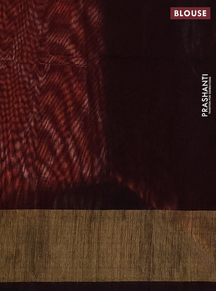 Ikat silk cotton saree orange and wine shade with allover ikat weaves and zari woven border