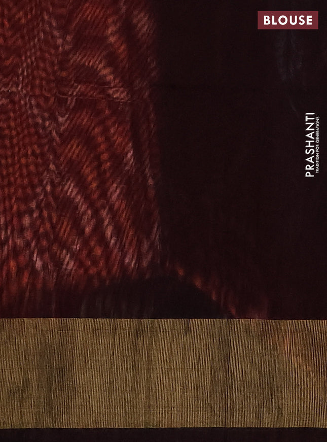 Ikat silk cotton saree orange and wine shade with allover ikat weaves and zari woven border