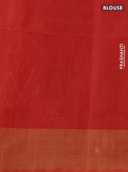 Ikat silk cotton saree green and orange with allover ikat weaves and zari woven border