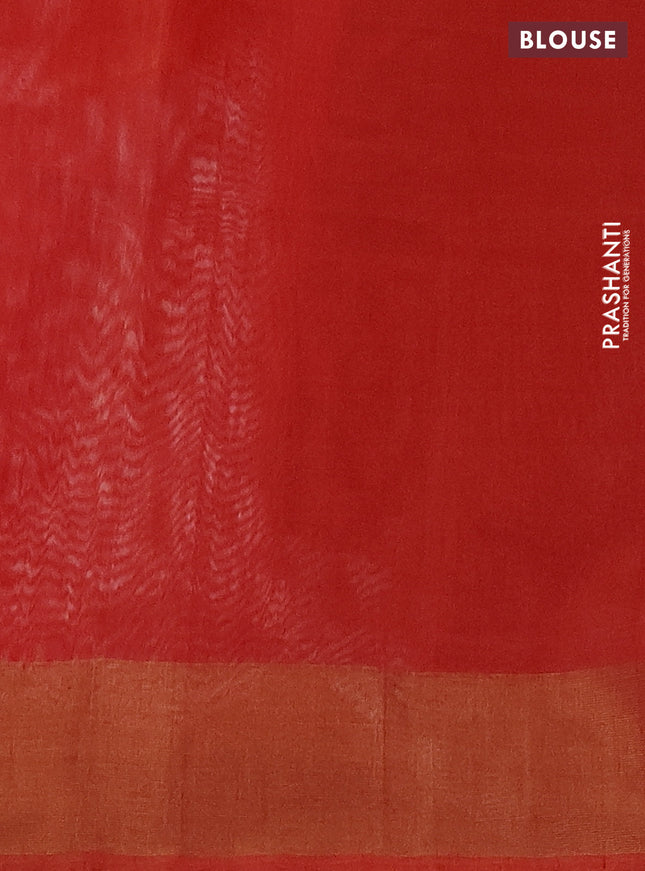 Ikat silk cotton saree grey off white and orange with allover ikat weaves and zari woven border