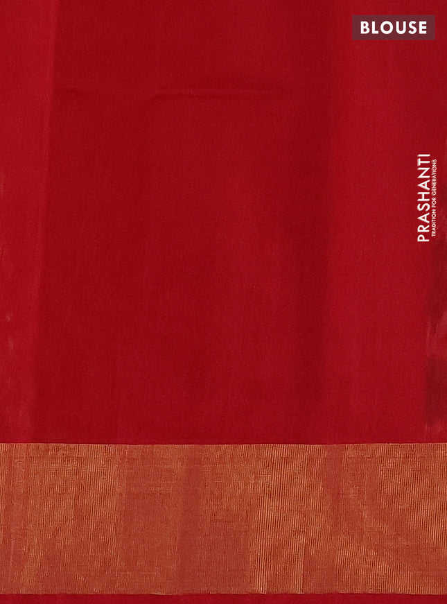 Ikat silk cotton saree beige and red with allover ikat weaves and zari woven border