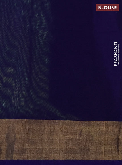 Ikat silk cotton saree light green and blue with allover ikat weaves and zari woven border