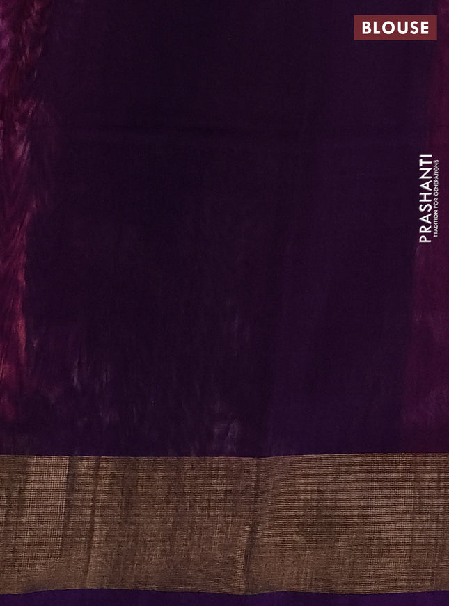 Ikat silk cotton saree pink and violet with allover ikat weaves and zari woven border