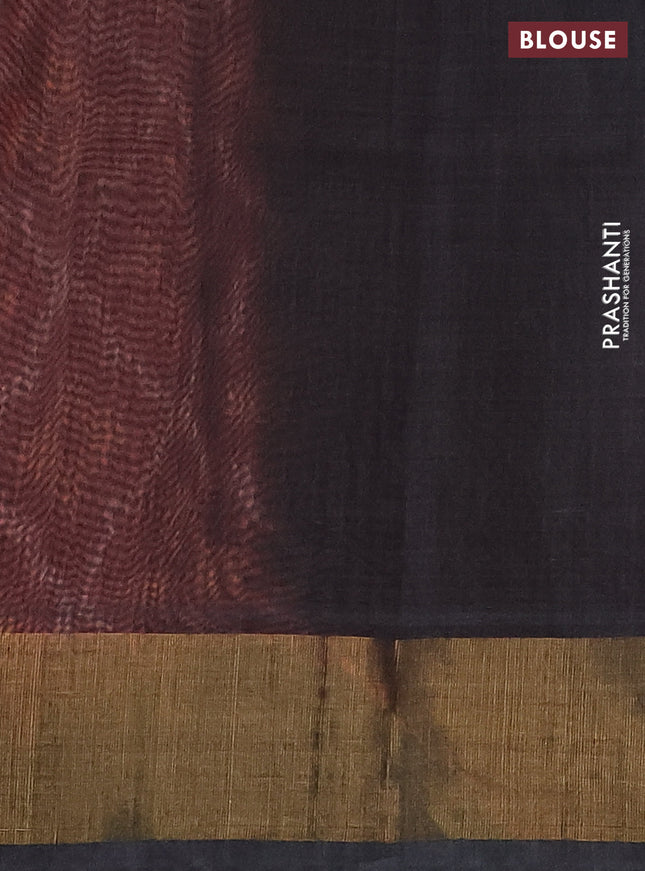 Ikat silk cotton saree orange and grey with allover ikat weaves and zari woven border