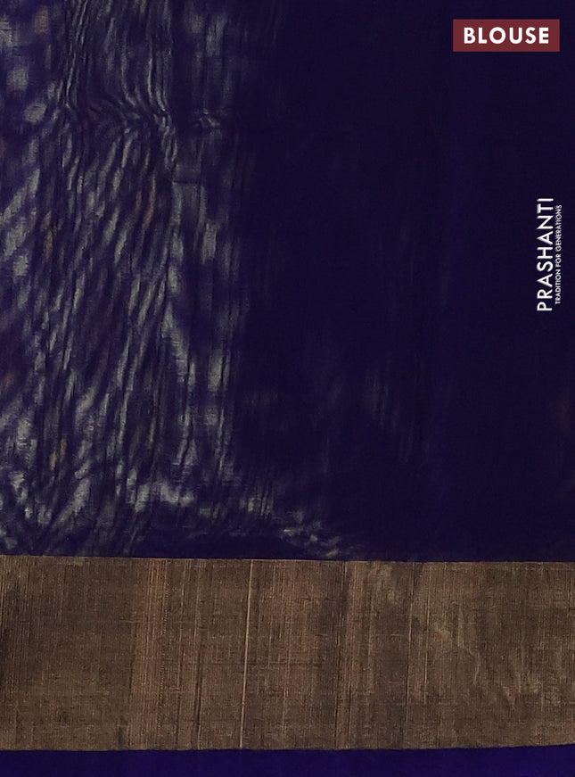 Ikat silk cotton saree pista green and blue with allover ikat weaves and zari woven border