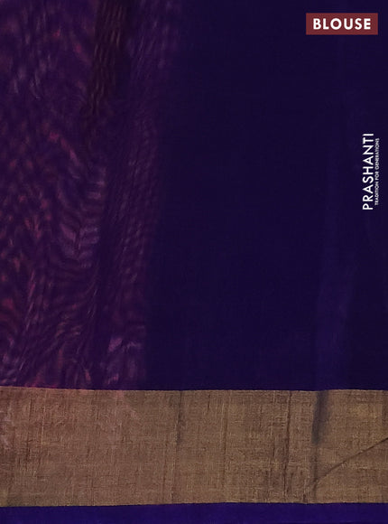 Ikat silk cotton saree pink and blue with allover ikat weaves and zari woven border