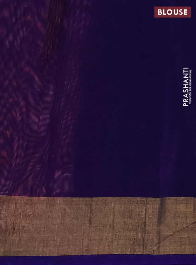 Ikat silk cotton saree pink and blue with allover ikat weaves and zari woven border