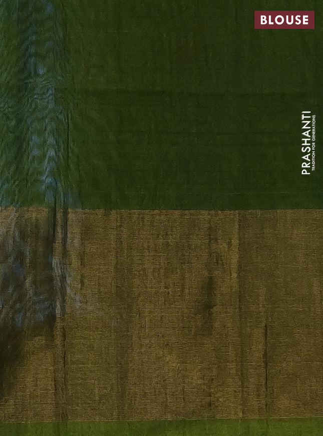 Ikat silk cotton saree blue and light green with allover ikat weaves and long ikat woven zari border