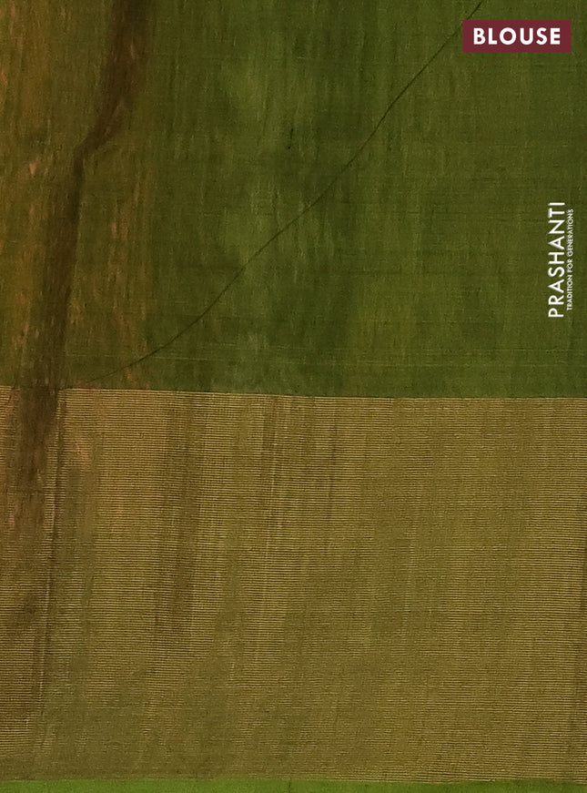 Ikat silk cotton saree orange and light green with allover ikat weaves and long ikat woven zari border