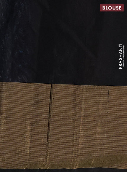 Ikat silk cotton saree blue and black with allover ikat weaves and long ikat woven zari border