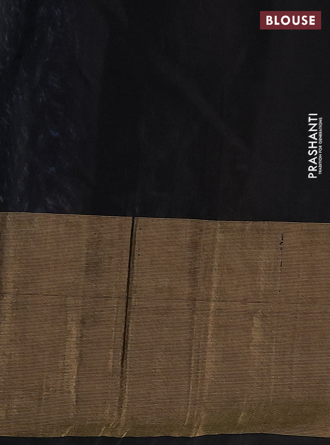 Ikat silk cotton saree blue and black with allover ikat weaves and long ikat woven zari border