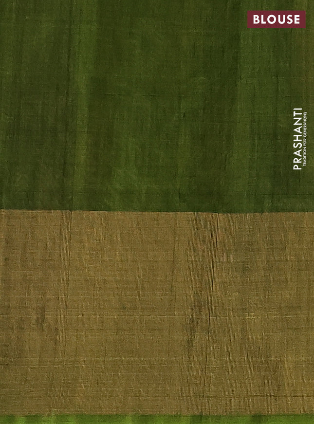 Ikat silk cotton saree deep violet and mehendi green with allover ikat weaves and long ikat woven zari border