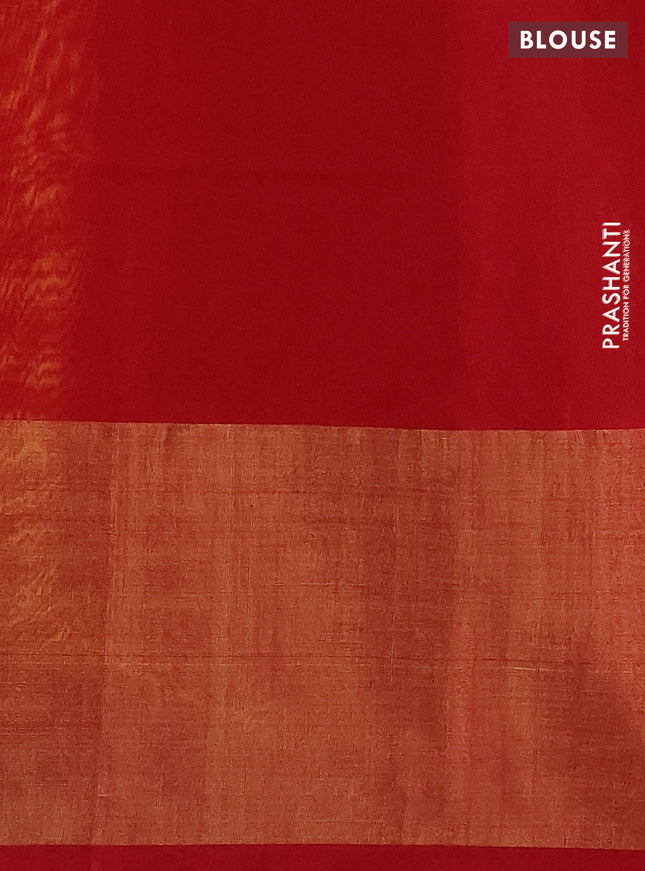 Ikat silk cotton saree yellow and red with allover ikat weaves and long ikat woven zari border