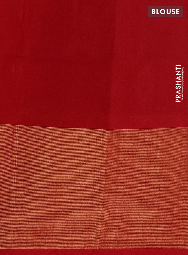 Ikat silk cotton saree grey and red with allover ikat weaves and long ikat woven zari border