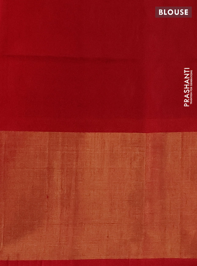 Ikat silk cotton saree blue and red with allover ikat weaves and long ikat woven zari border