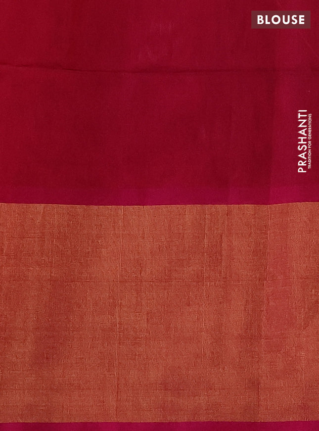 Ikat silk cotton saree bottle green and pink with allover ikat weaves and long ikat woven zari border