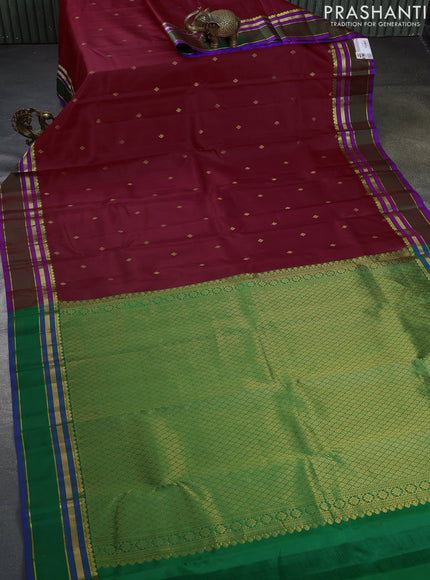 Pure kanchipuram silk saree red and green with zari woven buttas and rettapet zari woven border