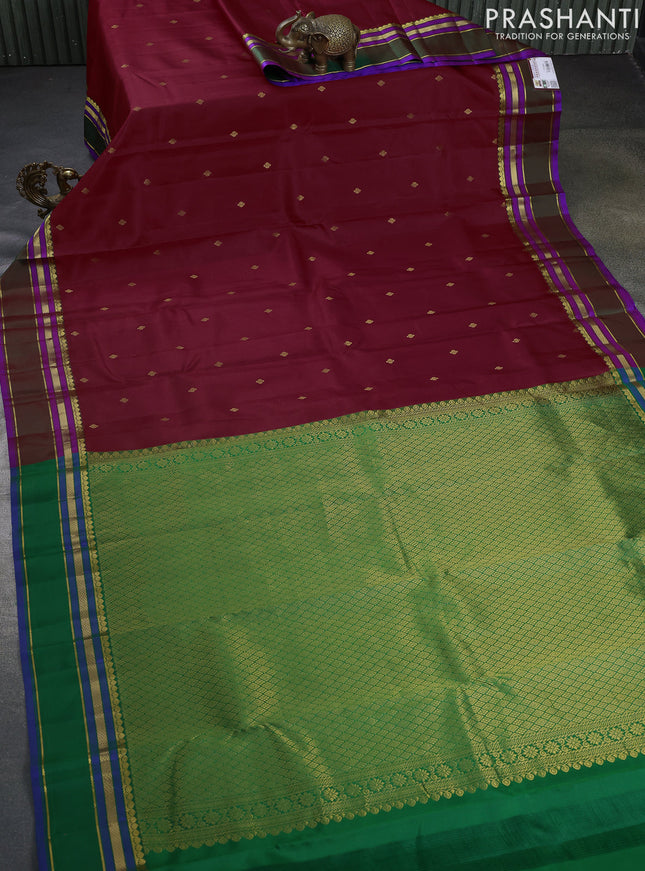 Pure kanchipuram silk saree red and green with zari woven buttas and rettapet zari woven border