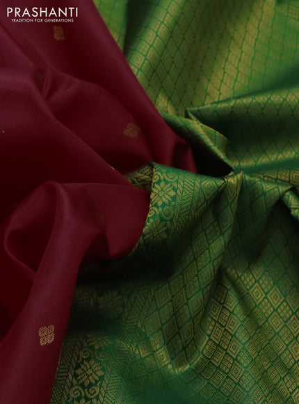 Pure kanchipuram silk saree red and green with zari woven buttas and rettapet zari woven border