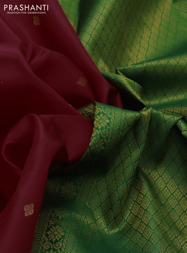Pure kanchipuram silk saree red and green with zari woven buttas and rettapet zari woven border