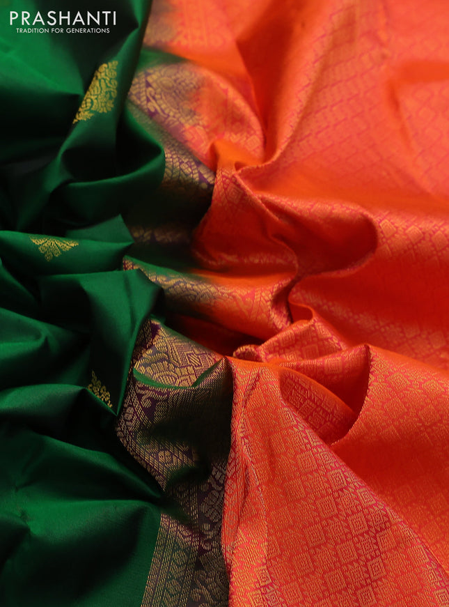 Pure kanchipuram silk saree green and dual shade of orange with zari woven buttas and zari woven border